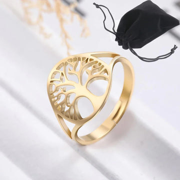 DAIIIBABYYY  -  Tree of Life Ring Stainless Steel Gold Color Adjustable Finger Rings Amuelt Jewelry Anniversary Gifts for Women